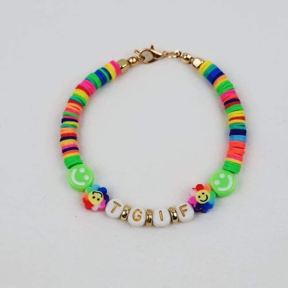 Handmade TGIF Smiley Face Flower Multi Color  Bracelet